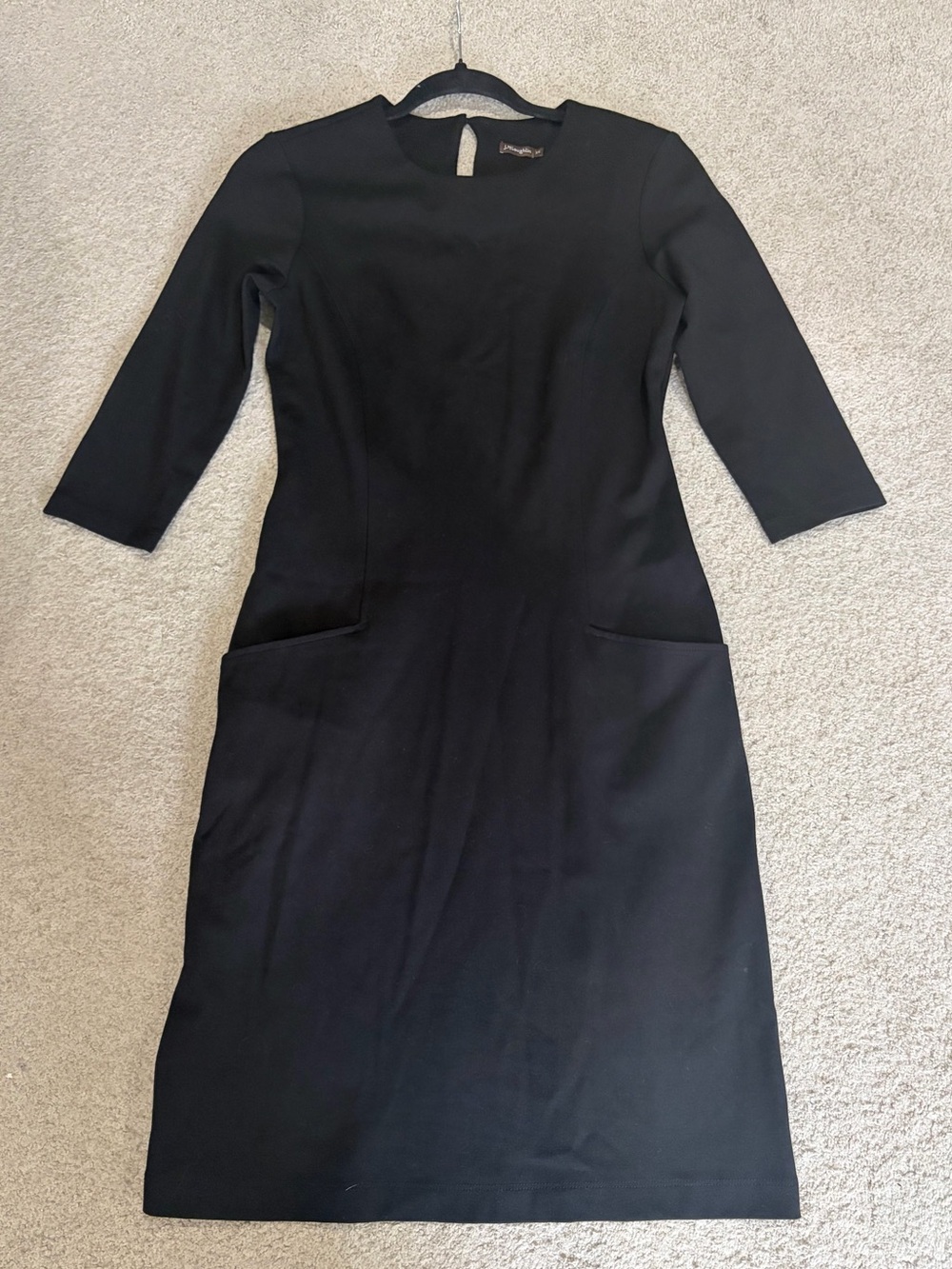 NWOT J. McLaughlin 3/4 Sleeve Sheath Dress, Women’s Black XS Midi Front Pockets